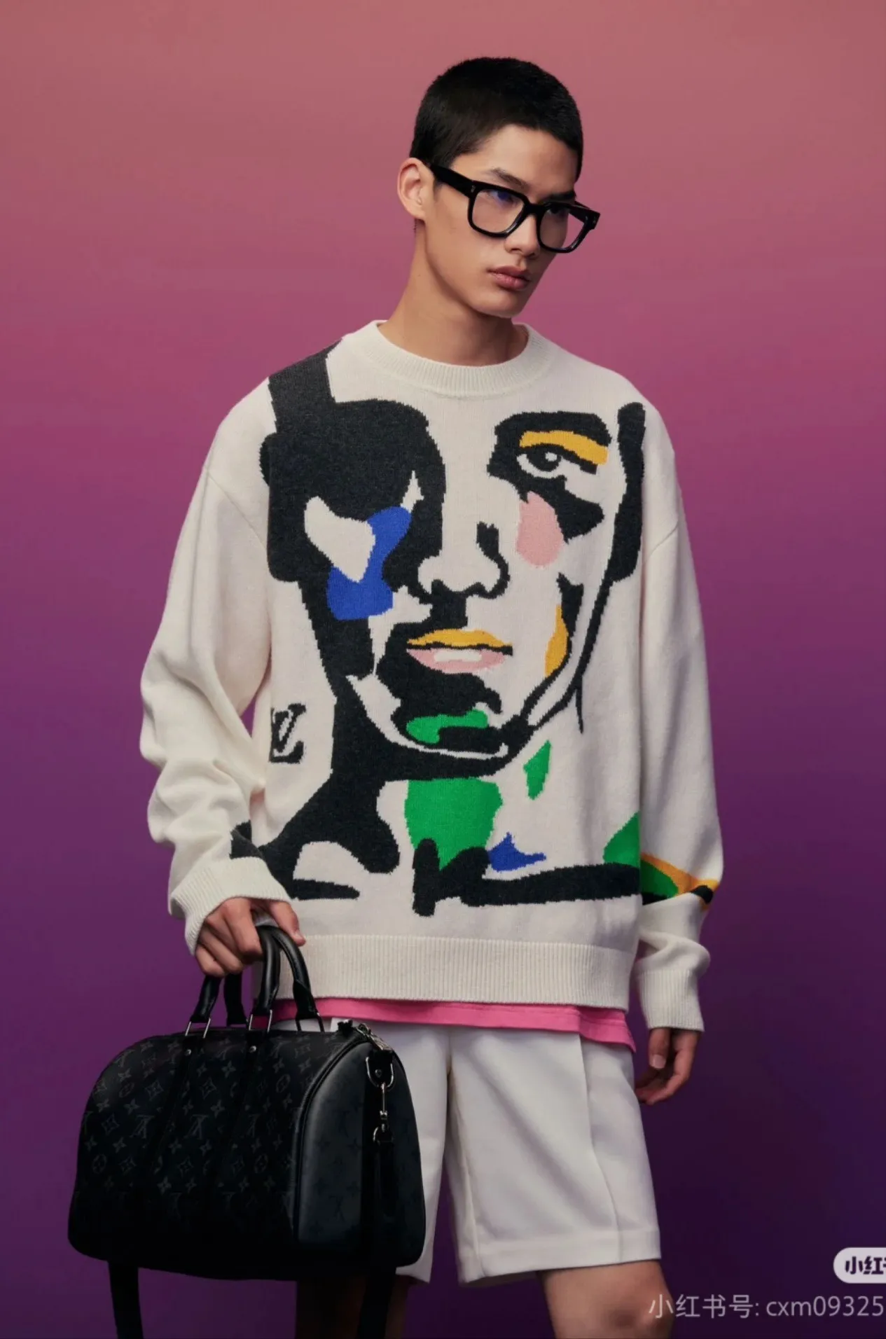 Louis Vuitton portrait jacquard wool knit sweater